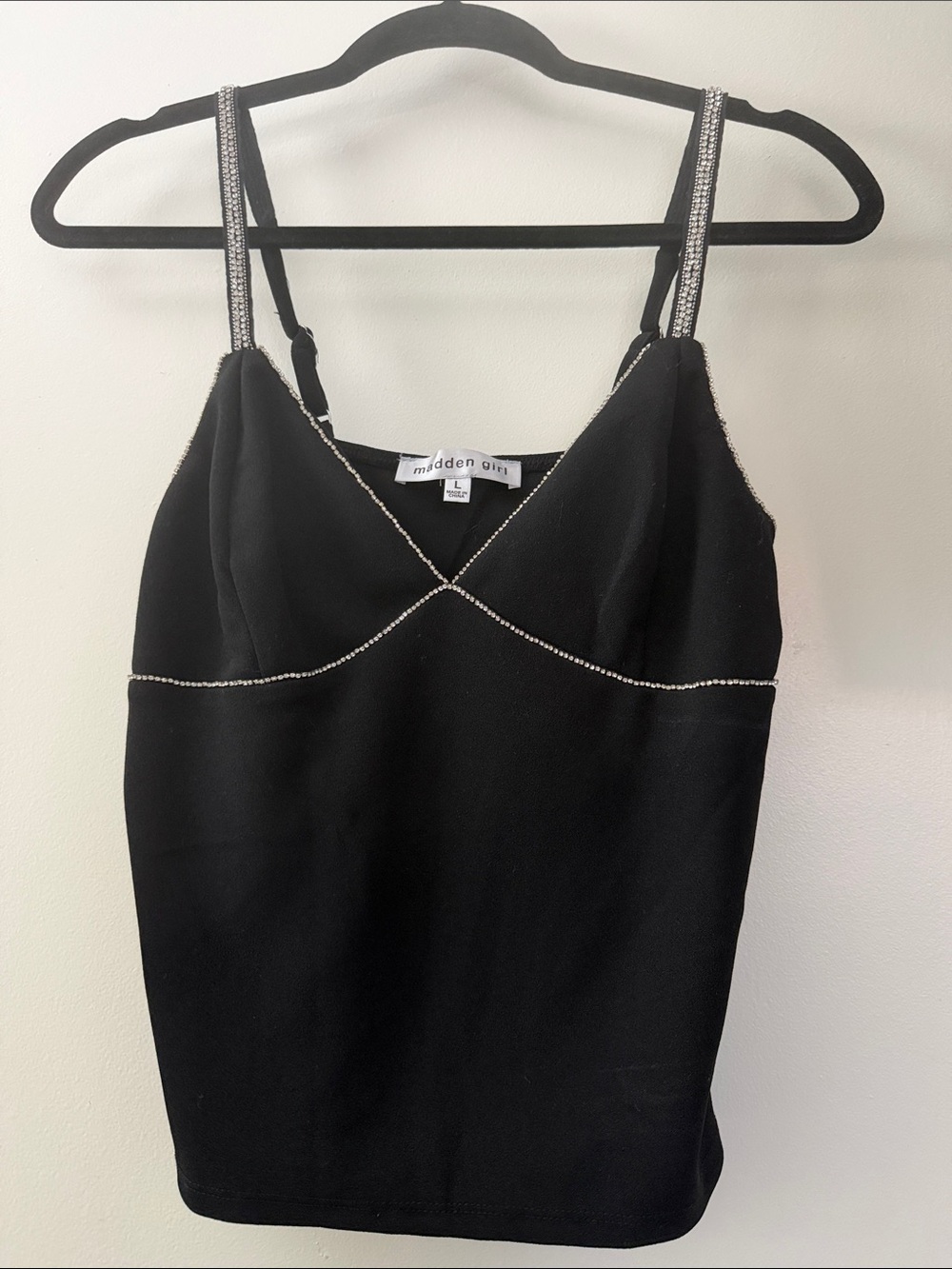 Madden Girl Black Cami with Rhinestone Trim